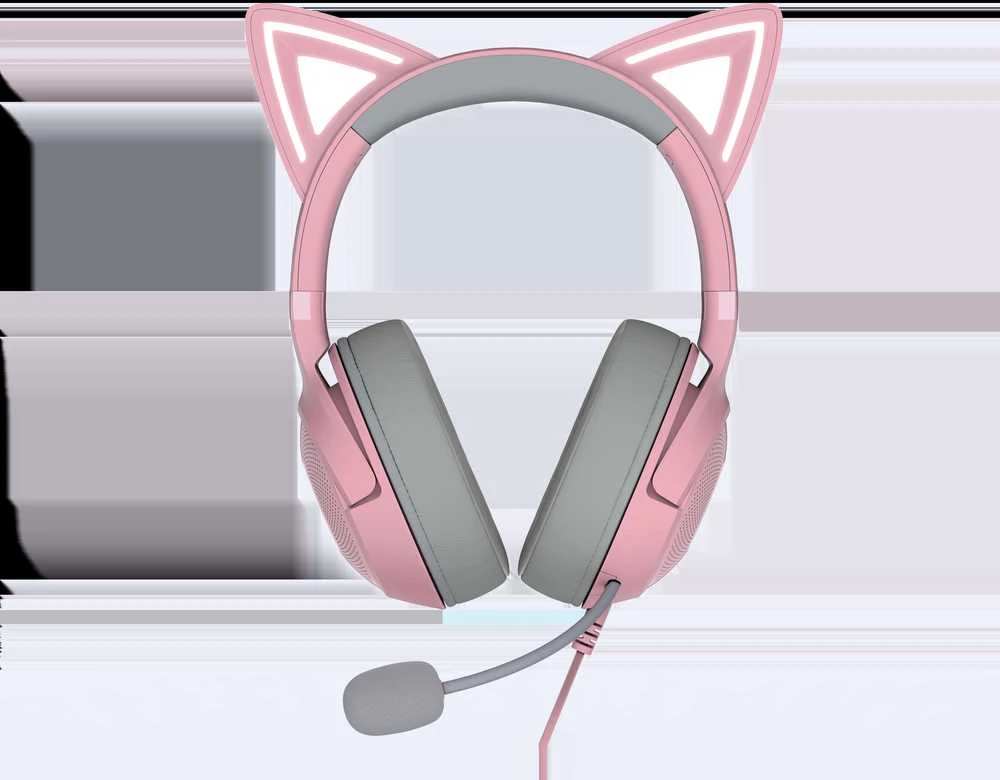 Razer Kraken Kitty V2 žaidimų ausinės, su laidu, mikrofonu, Rožinės spalvos