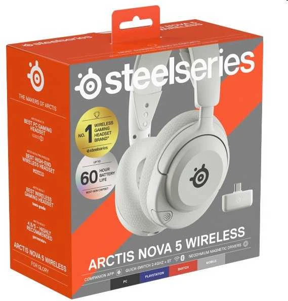 Steelseries Arctis Nova 5 žaidimų ausinės, Baltos