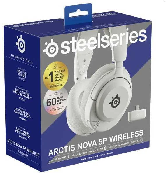 SteelSeries Ausinės Žaidimams | Arctis Nova 5P | Bluetooth | Over-ear | Mikrofonas | Noise canceling | Belaidės | Baltas