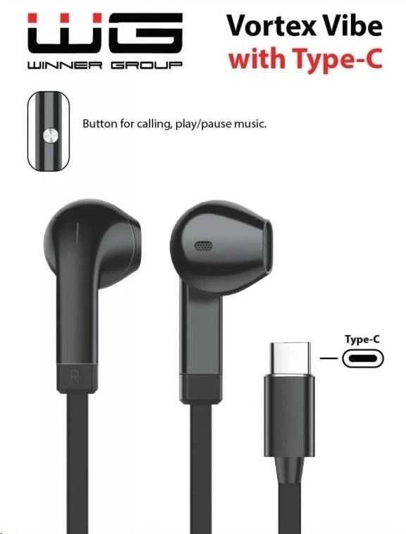 Juodos Vortex Vibe ausinės su Type-C jungtimi