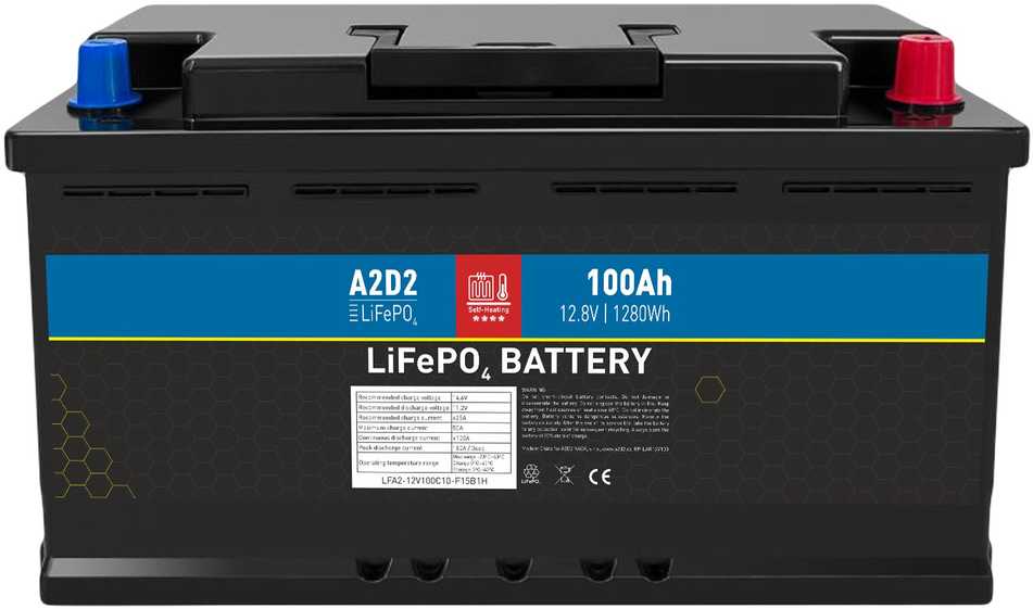 „Avacom A2D2“ akumuliatorius LiFePO4 12,8 V 100 Ah F15 savaime įkaistantis automobilio akumuliatoriaus korpusas (REPT elementai)