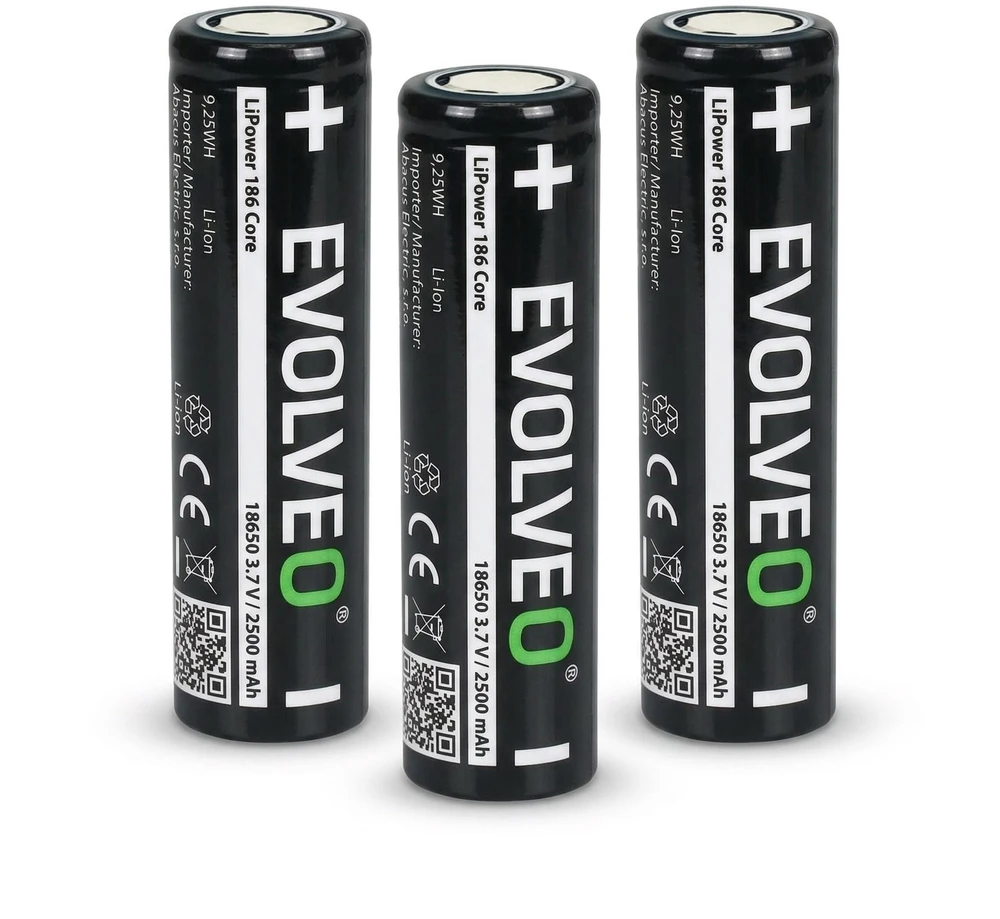 „Evolveo LiPower 186 Core 2500“ – ličio jonų akumuliatorius 18650 (3,7 V / 2500 mAh) 3 vnt.