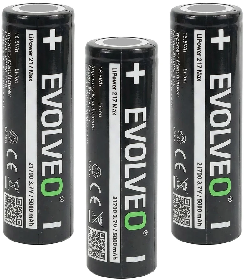 „Evolveo LiPower 217 Max 5000“ – ličio jonų akumuliatorius 21700 (3,7 V / 5000 mAh) 3 vnt.