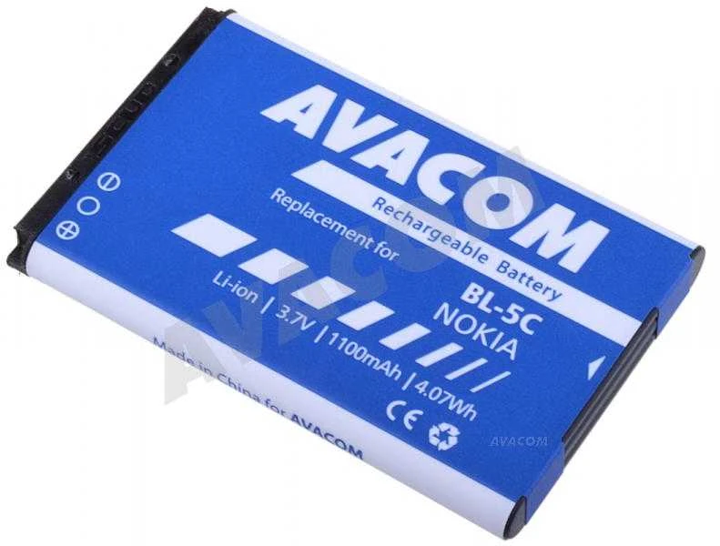 AVACOM AKUMULIATORIUS, skirtas Telefonui NOKIA 6230, N70, LI-ION 3,7V 1100MAH (PAKEITIMAS BL-5C)