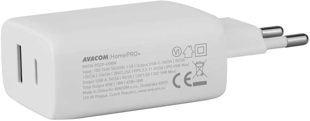 AVACOM HOMEPRO+ SIENINIS Įkroviklis SU MAITINIMO 65W USB-C IR USB-A IŠĖJIMAI