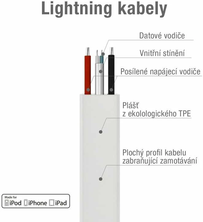 AVACOM MFI-120W USB KABELAS - ŽAIBAS, MFI SERTIFIKACIJA, 120cm, Baltas