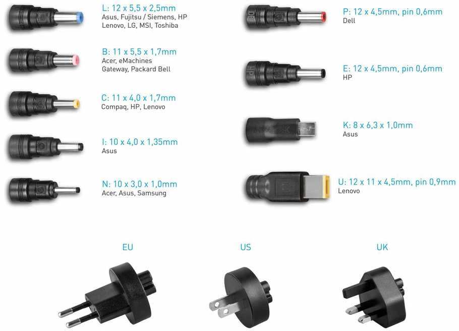 AVACOM QUICKTIP 45W - UNIVERSALUS ADAPTERIS NEŠINIŲ kompiuteriams + 9 JUNGTYS