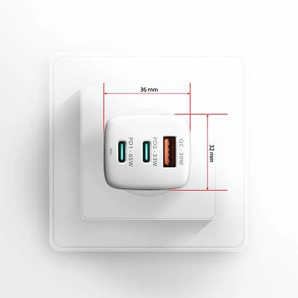 AXAGON GaN sieninis įkroviklis 3x prievadas (USB-A + 2x USB-C), PD3.0/PPS/QC4+/SFC2.0/AFC/SCP/FCP/Apple, 65W | ACU-DPQ65W