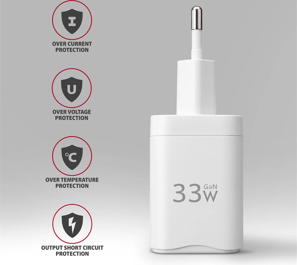 AXAGON ACU-PQ33W, GaN 33 W tinklo įkroviklis, USB-A + USB-C, PD3.0/PPS/QC4+/SFC2.0/Apple, balta