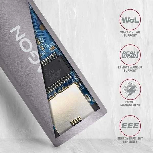 AXAGON ADE-TRC Type-C USB3.2 Gen 1 - Gigabit Ethernet 10/100/1000 Adapteriai, metalas, titan pilkas