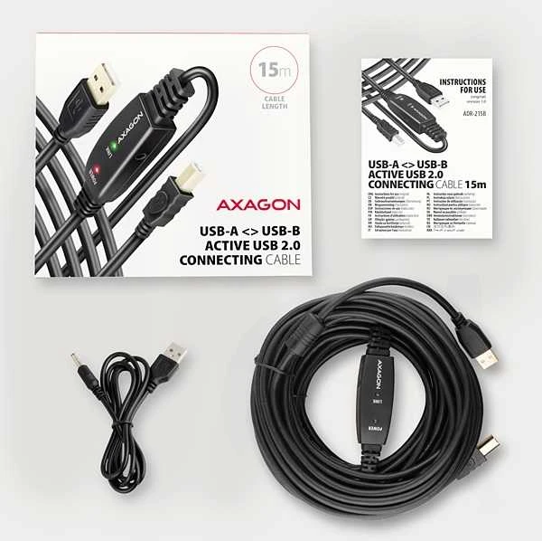 Axagon ADR-215B Aktyvioji jungtis USB 2.0 A-M > B-M laidas, 15 m ilgio. Maitinimo variantas.