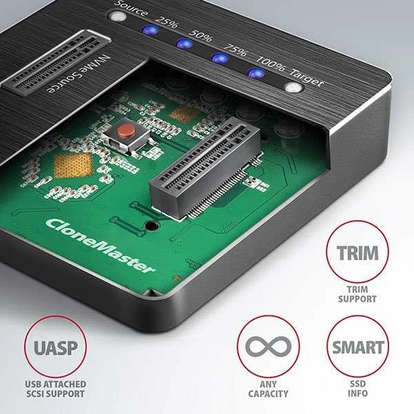 AXAGON | USB-C 3.2 Gen2 – 2x NVMe CLONE DUAL SDD doko stotis | ADSA-M2C