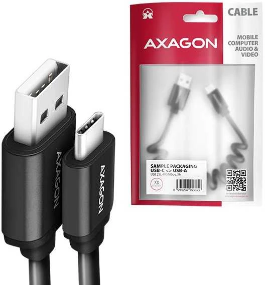 Axagon Data and charging USB 2.0 kabelio ilgis 1.1 m. 3A. Juodas twisted.