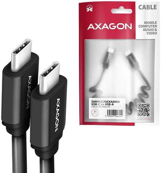 „Axagon“ duomenų ir įkrovimo USB 2.0 laidas, 1,1 m ilgio. PD 60W, 3A. Juodas susisuko.
