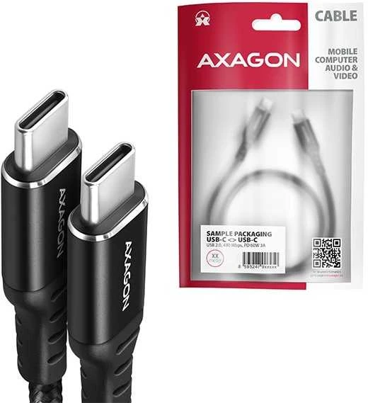 Axagon Data and charging USB 2.0 kabelio ilgis 3 m. 3A. PD 60W, 3A. Juodas braided.