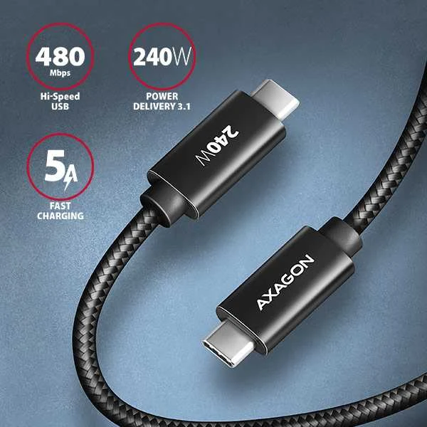 AXAGON | Duomenų ir įkrovimo USB 480 Mbps laidas, 1,5 m | BUCM2-CM15AB | USB-C į USB-C