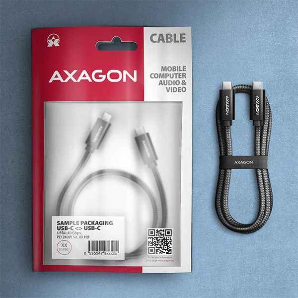 AXAGON | „NewGEN+“ USB-C į USB-C 4 kartos 3×2/240 W laidas, 0,5 m | BUCM4X-CM05AB
