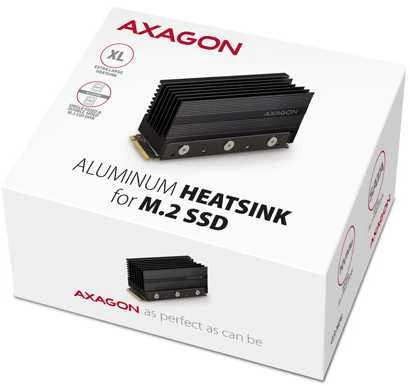 Axagon Pasyvus aliuminio radiatorius vienpusiams ir dvipusiams M.2 SSD diskams, dydis 2280, aukštis 36 mm.