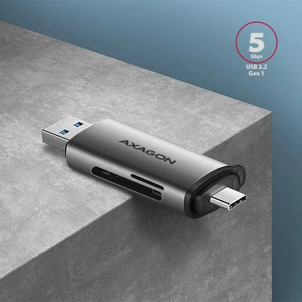 AXAGON CRE-SAC išorinis USB 3.2 Gen1 Type-C+Type-A 2 lizdų SD / Micro SD