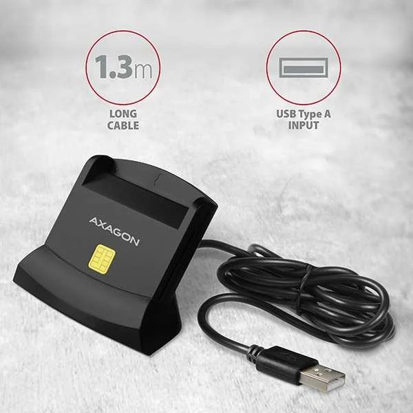 Axagon stalinio stovo skaitytuvas Išmanioji kortelė / ID kortelė AXAGON CRE-SM2 su USB 2.0 sąsaja turi SD, Micro SD ir SIM kortelių lizdus.