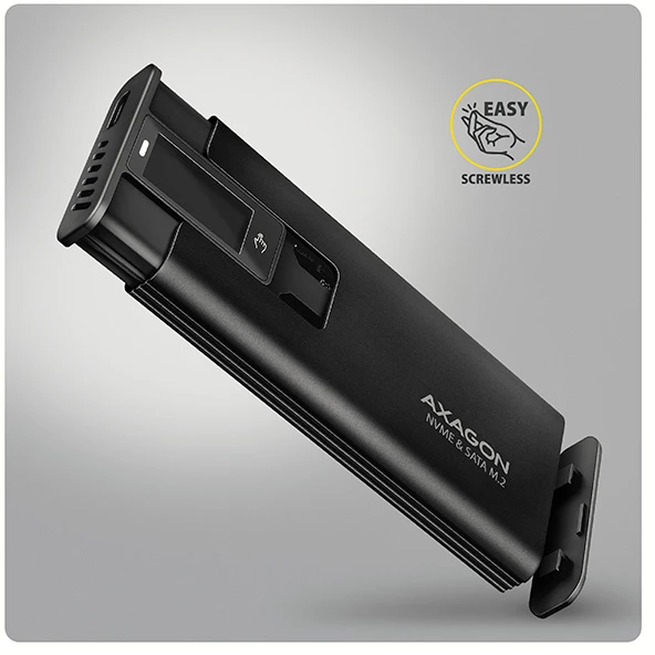 „Axagon EEM2-SD2B USB-C 10Gbps-M.2 NVMe ir SATA SSD“ ekrano dėžutė