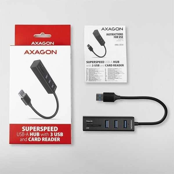 AXAGON SuperSpeed USB-A šakotuvas ir kortelių skaitytuvas | HMA-CR3A