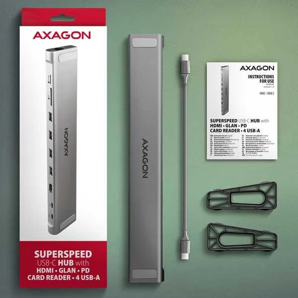 „AXAGON USB-C 5Gbps LONGE 9in1“ šakotuvas | HMC-10HLS