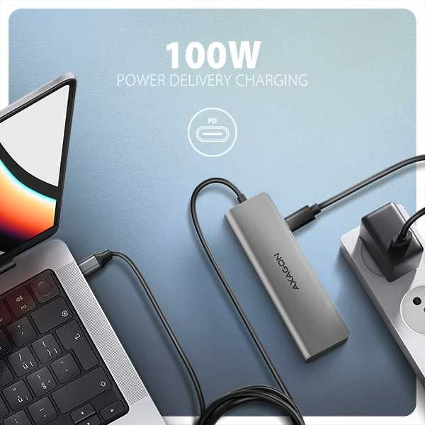 AXAGON HMC-5H USB-C 3.2 Gen 1 šakotuvas, 3x USB-A, 4K HDMI, PD 100W, 100 cm USB-C laidas