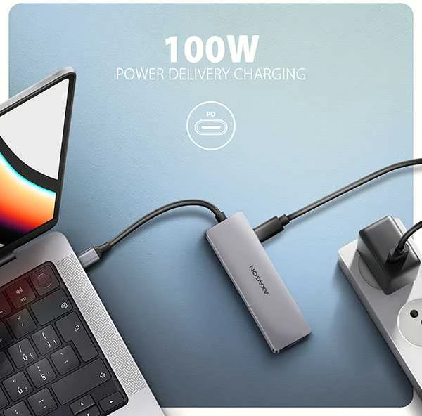 AXAGON HMC-5H60 USB-C 3.2 Gen 1 šakotuvas, 2 x USB-A, 1 x USB-C, 4K 60 Hz HDMI, PD 100 W, 15 cm USB-C laidas