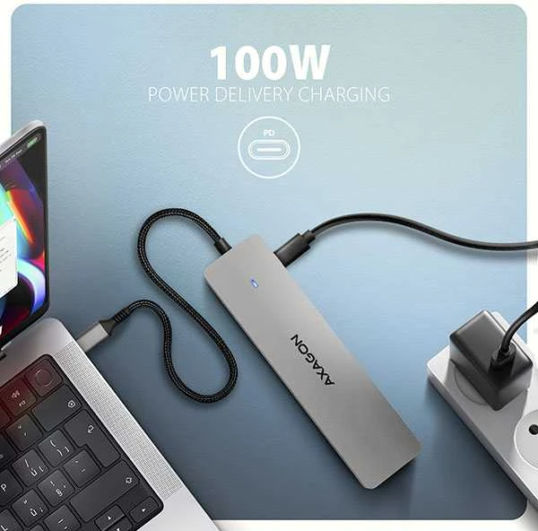 AXAGON HMC-7HX2 šakotuvas su 100W PD įkrovimo funkcija
