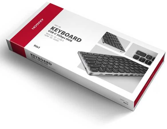 „Axagon HMC-KB-GE USB-C 5Gbps“ klaviatūra (DE) 9in1 šakotuvas