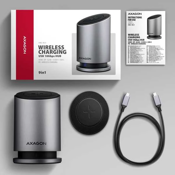 „AXAGON USB-C 10Gbps“ belaidis įkrovimo 9in1 šakotuvas | HMC-WL9