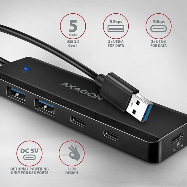„Axagon HUE-C2C USB-C 5Gbps TRAVEL“ šakotuvas