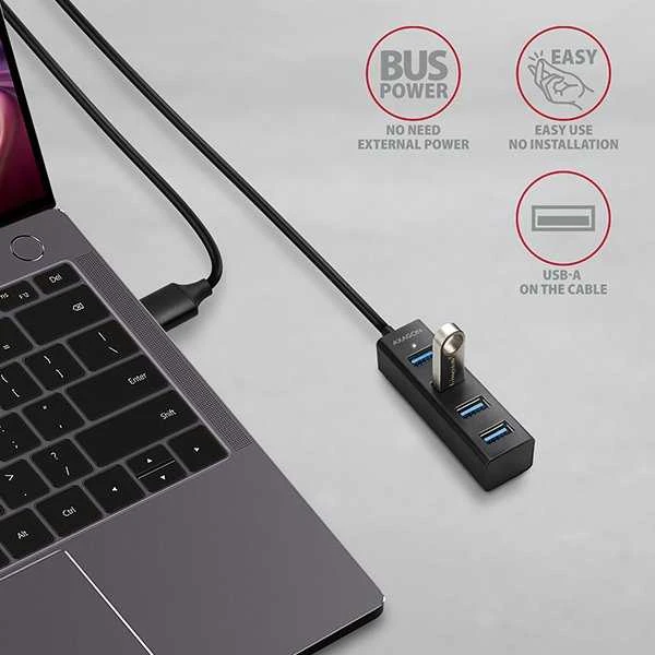 AXAGON Miniatiūrinis metalinis keturių prievadų USB 3.2 Gen 1 šakotuvas | HUE-M1AL