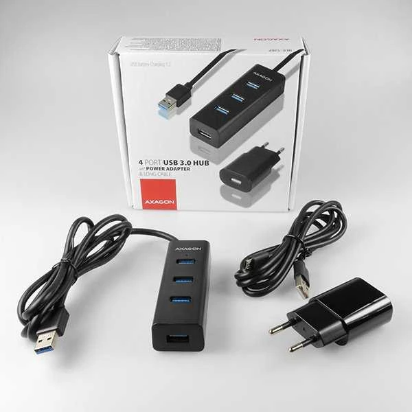 AXAGON HUE-S2BP 4x USB3.0 įkrovimo šakotuvas 1,2 m laidas, MicroUSB įkrovimas, įsk. kintamosios srovės adapteris
