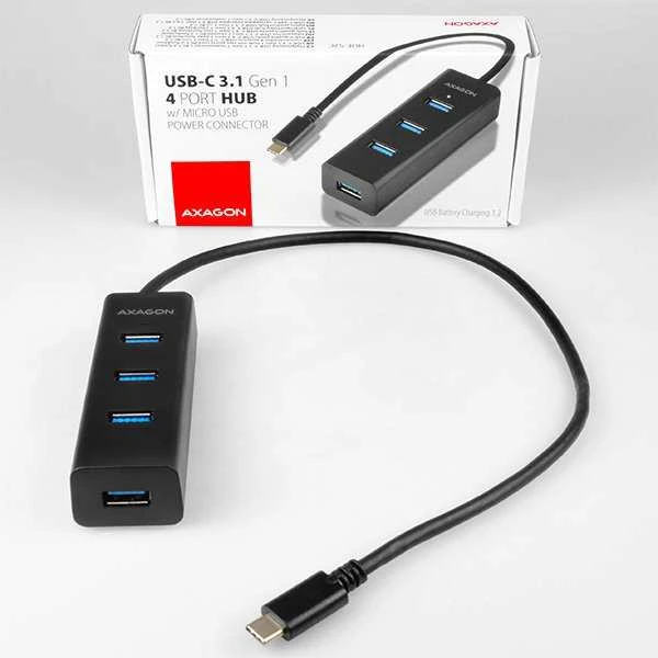 AXAGON HUE-S2C 4x USB3.0 įkrovimo šakotuvas, MicroUSB įkrovimo jungtis, C tipo