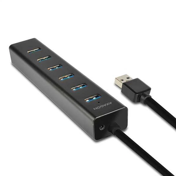 AXAGON HUE-SA7BP 7x USB3.0 ALU įkrovimo šakutė, įsk. AC Adapteris, Juodas
