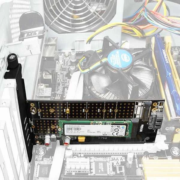 AXAGON PCEM2-D PCI-E 3.0 4x - DUAL M.2 SSD (NVMe + SATA), dual voltage, iki 110mm SSD