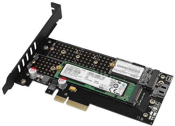 AXAGON PCEM2-D PCI-E 3.0 4x - DUAL M.2 SSD (NVMe + SATA), dual voltage, iki 110mm SSD