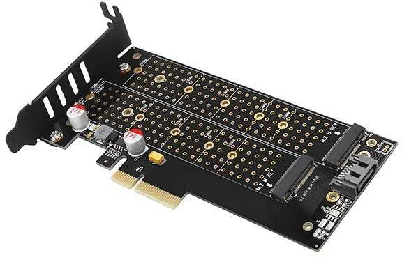 AXAGON PCEM2-D PCI-E 3.0 4x - DUAL M.2 SSD (NVMe + SATA), dual voltage, iki 110mm SSD