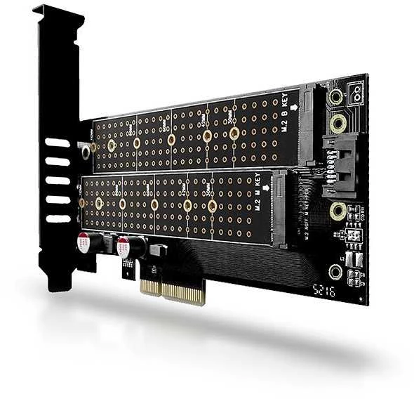 AXAGON PCEM2-D PCI-E 3.0 4x - DUAL M.2 SSD (NVMe + SATA), dual voltage, iki 110mm SSD