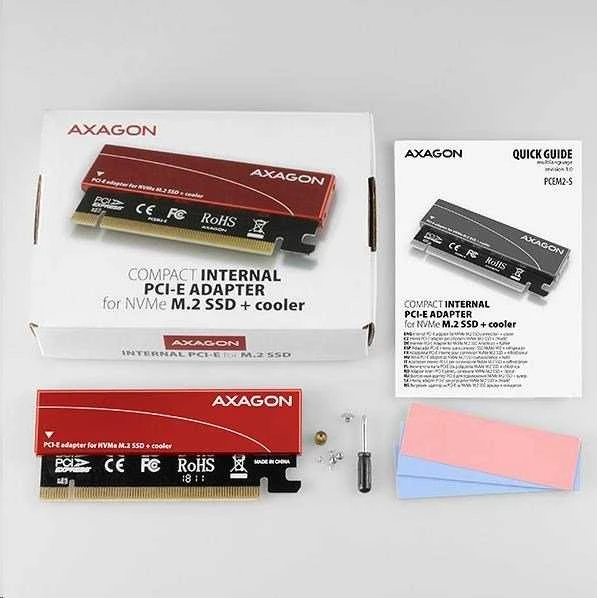 AXAGON PCEM2-S PCI-E 3.0 16x - M.2 SSD NVMe, iki 80mm SSD, žemo profilio, aušintuvas