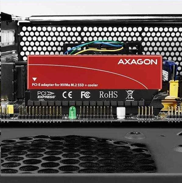 AXAGON PCEM2-S PCI-E 3.0 16x - M.2 SSD NVMe, iki 80mm SSD, žemo profilio, aušintuvas