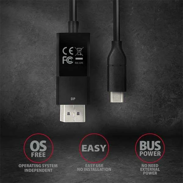 AXAGON Aktyvus kabelis | USB-C prie DisplayPort | 1,8 m