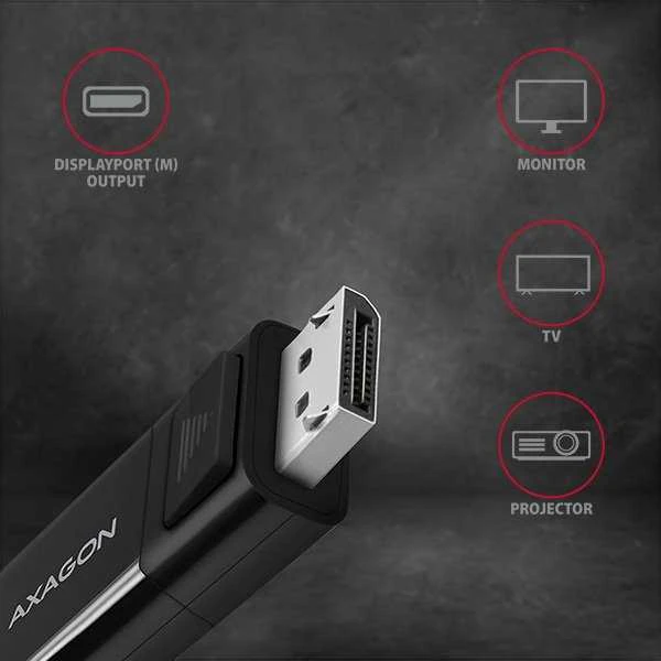 AXAGON Aktyvus kabelis | USB-C prie DisplayPort | 1,8 m