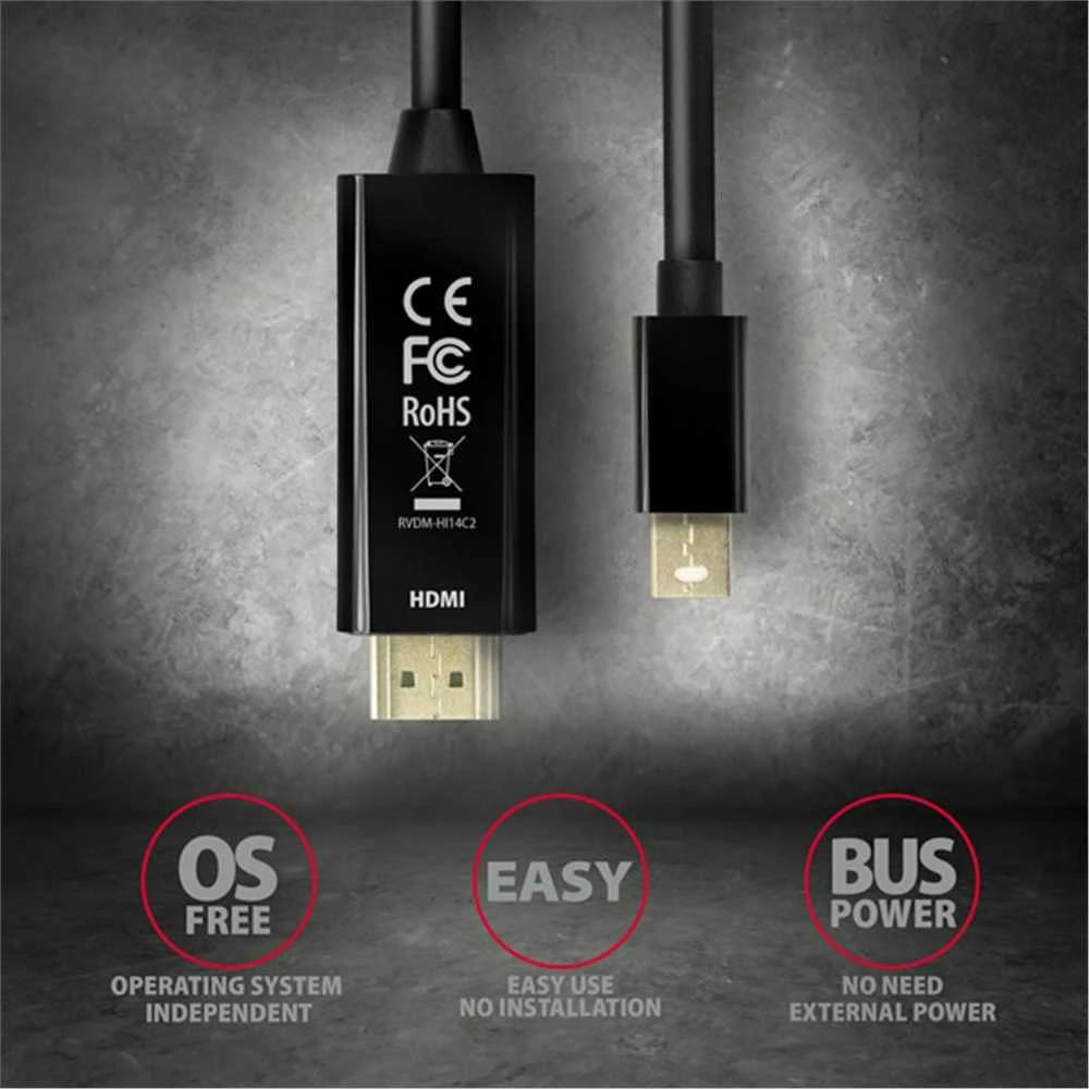 AXAGON RVDM-HI14C2 Mini DisplayPort į HDMI adapterio kabelis, 4K/30 Hz, 180 cm ilgio, juodas