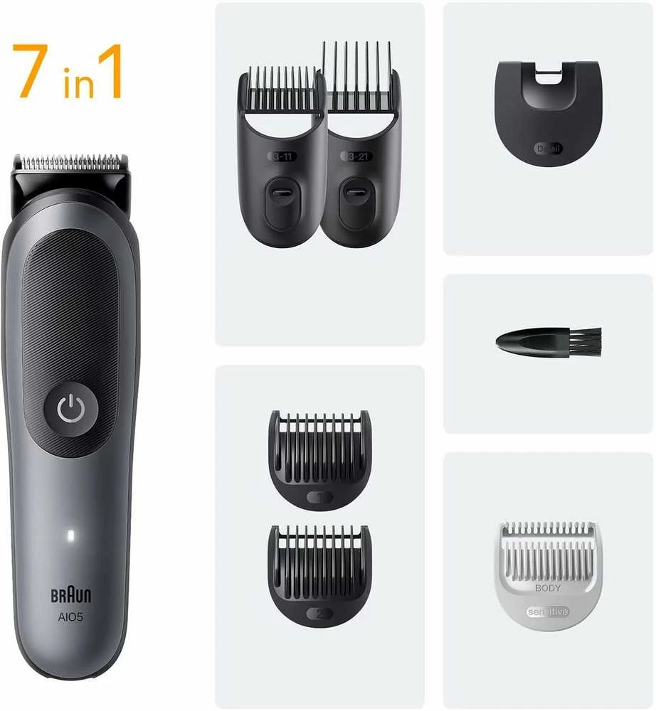 „Braun 7-in-1“ priežiūros rinkinys | „Viskas viename“ rinkinys, 5 serija, AIO5520 | Belaidis | Ilgio pakopų skaičius: 14 | Juodas