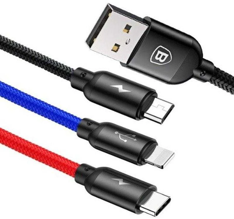 Kabelis Baseus USB2.0 A kištukas ir 3 kištukai (USB C, micro USB, lightning)