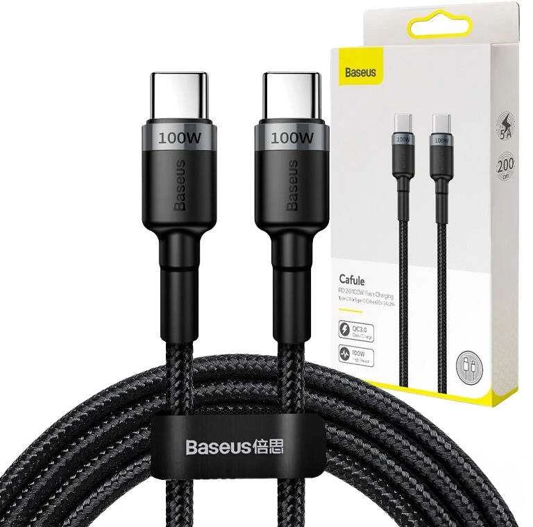 Baseus Cafule PD2.0 100W greito įkrovimo USB-C kabelis 20V 5A 2m - Pilkas / Juodas