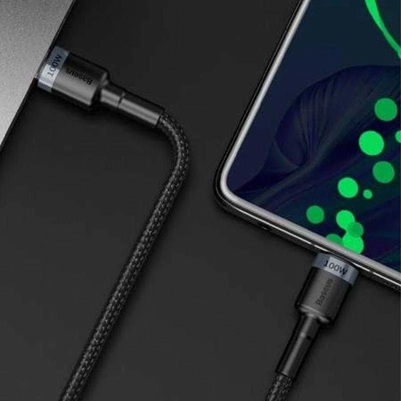 Baseus Cafule PD2.0 100W greito įkrovimo USB-C kabelis 20V 5A 2m - Pilkas / Juodas